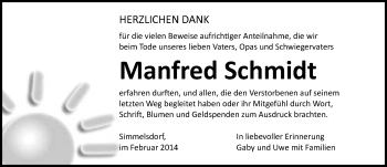 Traueranzeige von Manfred Schmidt von Pegnitz-Zeitung